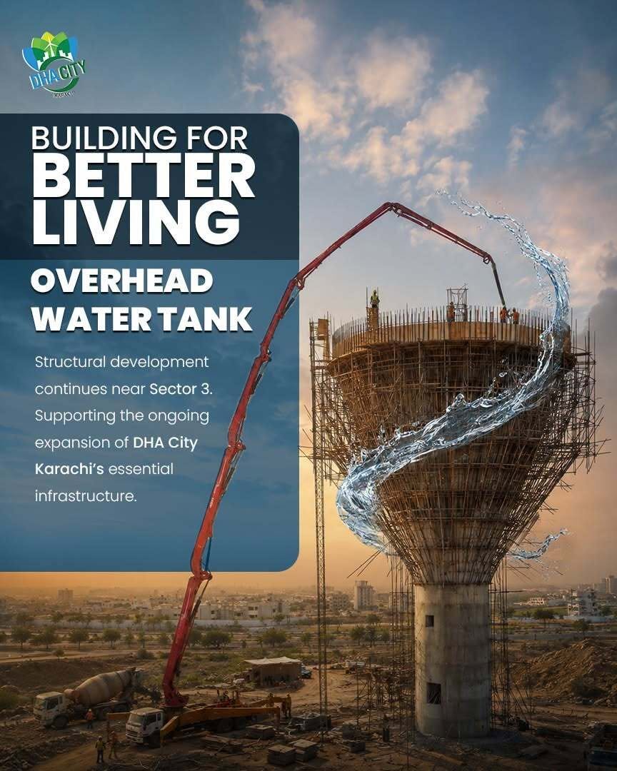 Overhead Water Tank Construction Progresses Near Sector 3, DHA City Karachi
